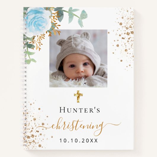 ゲストブック《キリスト教》洗礼式や命名式フォトブルーフローラボーイ ノートブック (正面)