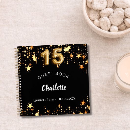 ゲストブック キンセアニェラ ブラック ゴールド スターズ ノートブック