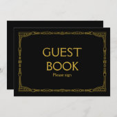 「ゲストブック」ゴールドアートデコスタイルの結婚式看板 招待状 (正面/裏面)