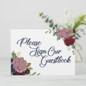 ゲストブック サイン ネイビー ウォーターカラー フォント 招待状 (スタンド正面)