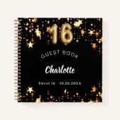 ゲストブック スイート16 ブラック ゴールド スターズ ノートブック (正面)