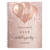 ゲストブック バースデーパーティー ローズゴールド ブラッシュ グリッター ノートブック (正面)