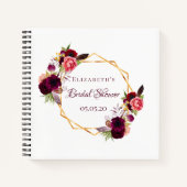 ゲストブック ブライダルシャワー フラワーズ バーガンディー ホワイト ノートブック (正面)