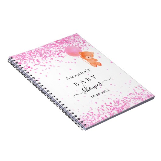 ゲストブック ベビーシャワー ピンクのテディベア ノートブック (右側)
