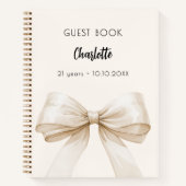 ゲストブック ベージュ クリーム リボン 誕生日 ノートブック (正面)