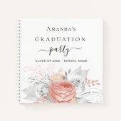 ゲストブック 卒業 ローズゴールド フローラル シルバー ノートブック (正面)