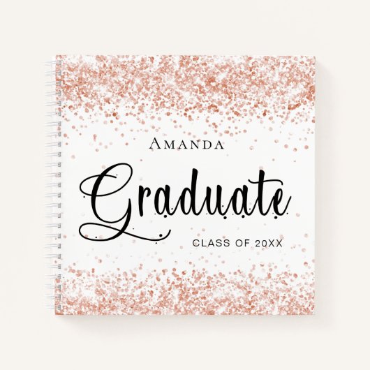 ゲストブック 卒業 白 ローズゴールド コンフェッティ ノートブック (正面)