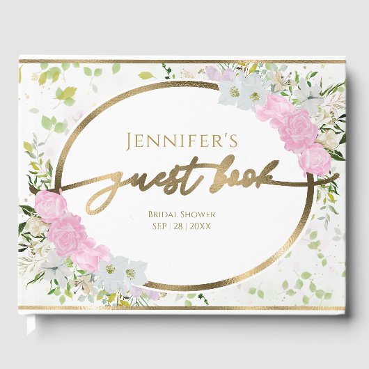 ゲストブック 春のブライダルシャワー ゴールドのワイルドフラワー (正面)