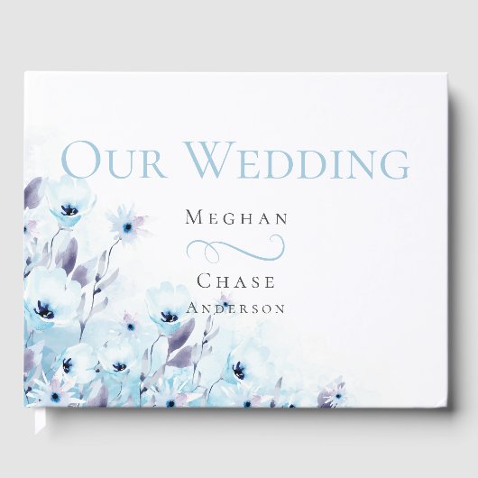 ゲストブック | 水彩ブルー淡い色のアネモネガーデン (正面)