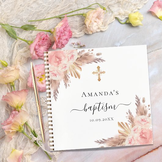 ゲストブック 洗礼 パンパス草 ローズ ブラッシュ ガール ノートブック