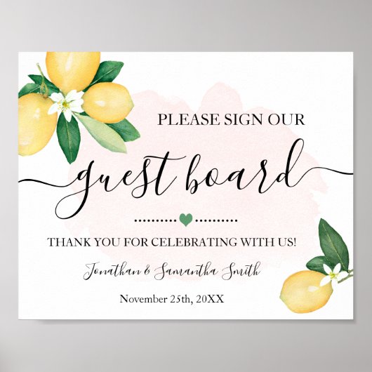 ゲストブック 署名 ウェディング レセプション レモン ピンク (正面)
