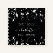ゲストブック 誕生日 ブラック シルバー 星 名前 ノートブック (正面)