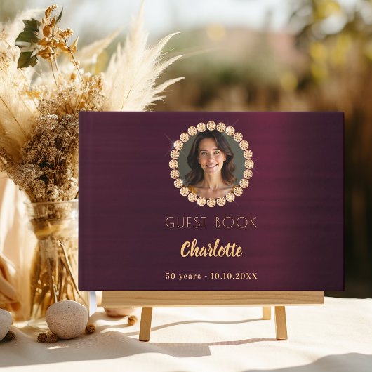 ゲストブック 誕生日 ワインレッド 写真 ダイヤモンド