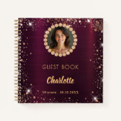 ゲストブック 誕生日 ワインレッド 写真 ダイヤモンド ノートブック (正面)