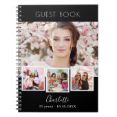 ゲストブック 誕生日 黒白 写真 コラージュ ノートブック (正面)