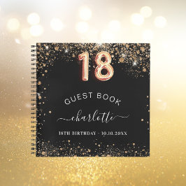「ゲストブック 18歳の誕生日 黒金グリッター ネーム」 ノートブック