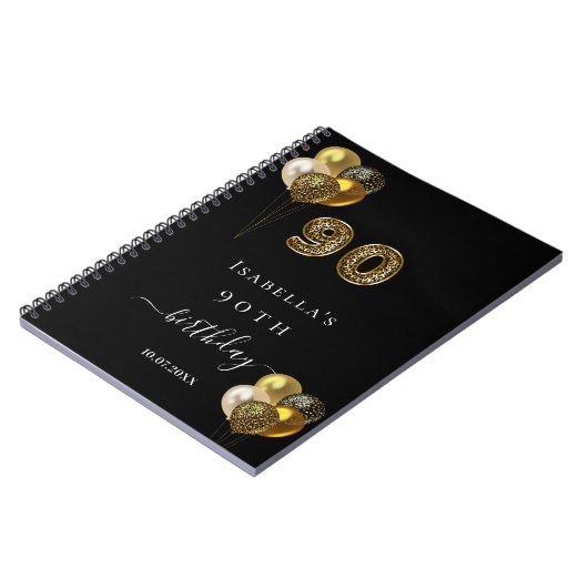 ゲストブック 90歳の誕生日 黒金 レオパード 動物 ノートブック (左側)