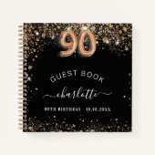 ゲストブック 90歳誕生日 ブラック ゴールド グリッター 名前 ノートブック (正面)