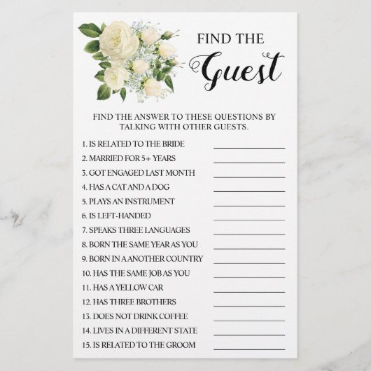 ゲストブライダルシャワーゲームカードの検索 チラシ (正面)