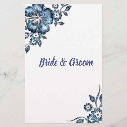 ゲストブライダルシャワーゲームカードブルーフラワーを見つける チラシ (裏面)