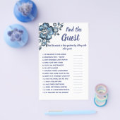 ゲストブライダルシャワーゲームカードブルーフラワーを見つける チラシ (シングル)