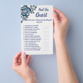 ゲストブライダルシャワーゲームカードブルーフラワーを見つける チラシ (ハンドル)