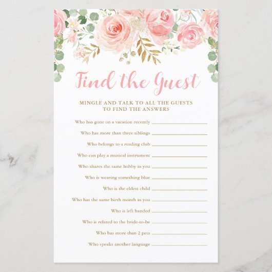 ゲストベビーシャワーゲームカードを見つける (正面)