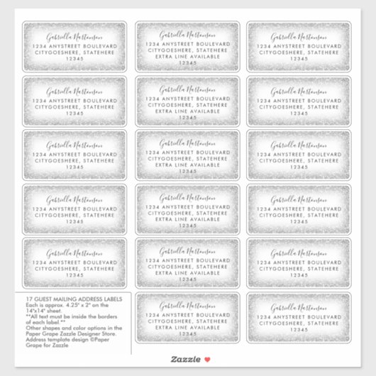 ゲストメーリング住所 シールモダンシルバーグリッター シール (シート)