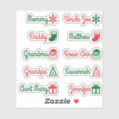 ゲストリスト名かわいいクリスマスシンボル赤グリーン シール (シート)