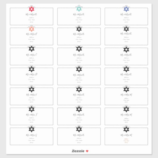 ゲスト住所 シール、DIY Colors Star of David シール (シート)
