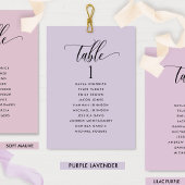 ゲスト名つき紫色のシーティングプランカード