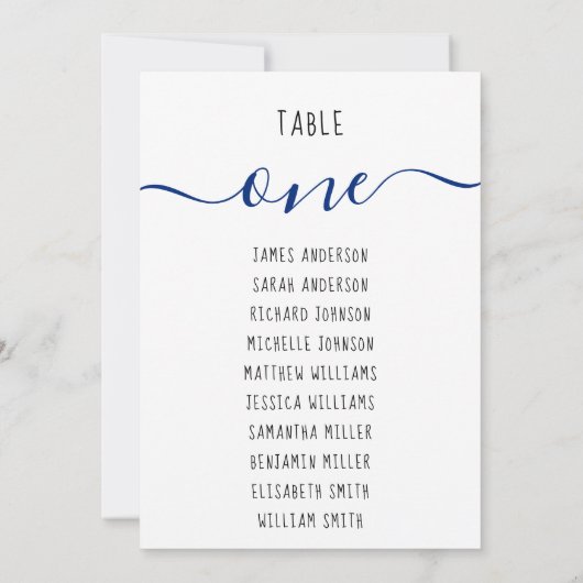 ゲスト名とブルースクリプト5x7テーブルシーティングサイン 招待状 (裏面)