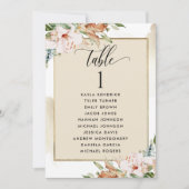 ゲスト名のベージュとピンクのシーティングプランカード (正面)