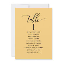 ゲスト名の付いた黄色のシーティングプランカード