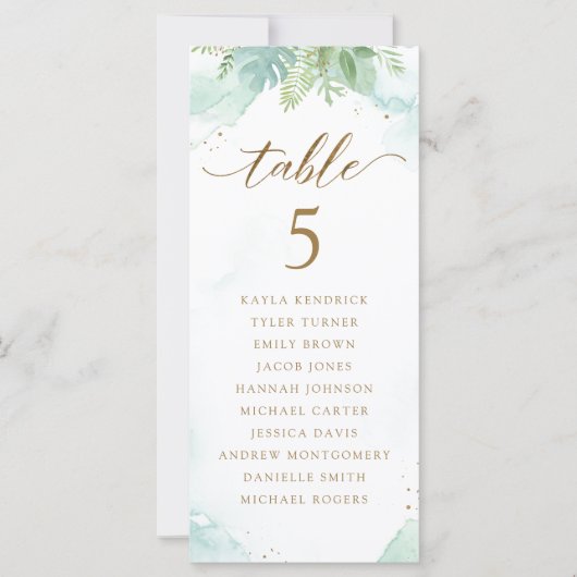 ゲスト名の緑のシーティングプランカード (正面)