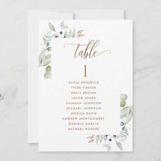 ゲスト名を付けた緑のシーティングプランカード (裏面)