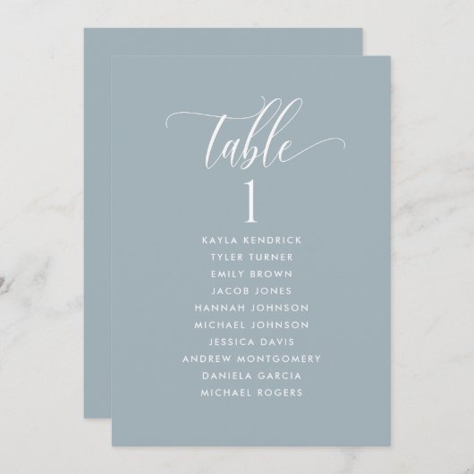 ゲスト名を使用したグレーのシーティングプランカード (正面/裏面)