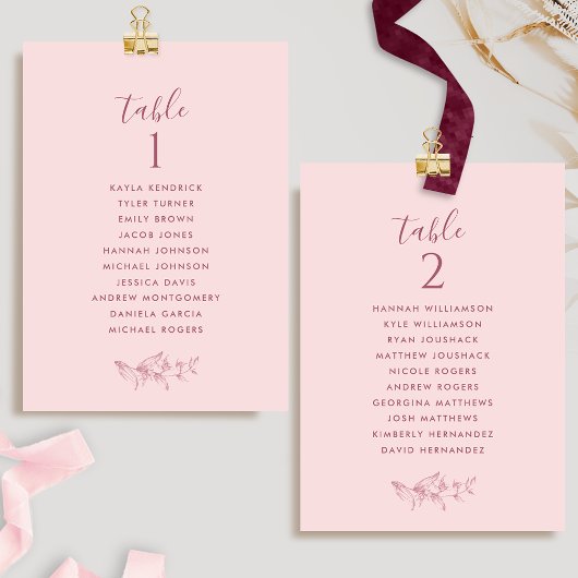 ゲスト名エレガント付きピンクシーティングプランカード