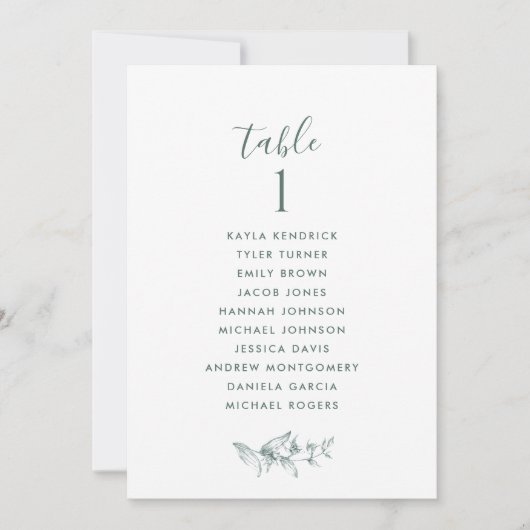 ゲスト名エレガント付き緑のシーティングプランカード (正面)