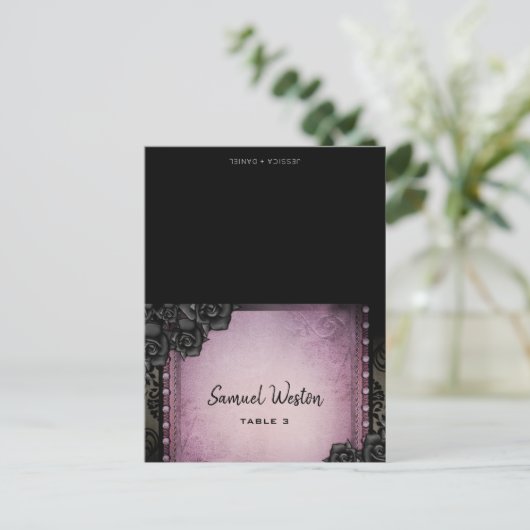 ゲスト名プリント座席表パープルゴシック ポストカード (スタンド正面)