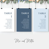 ゲスト名ミニマル付き青いシーティングプランカード