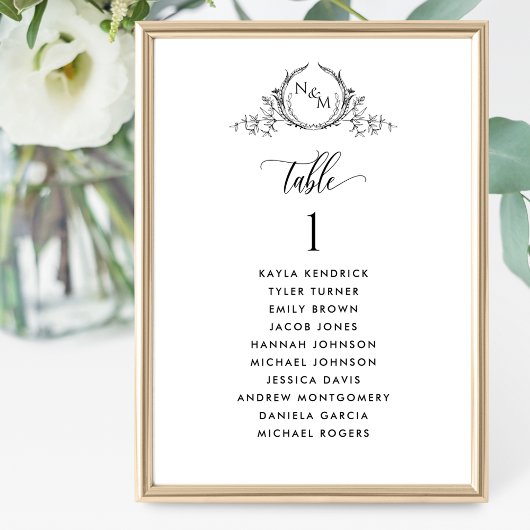 ゲスト名付きモノグラム座席計画カード