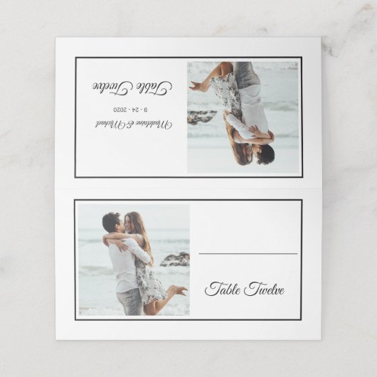 ゲスト名写真エレガントな結婚式のテーブル番号 プレイスカード (外部開封)