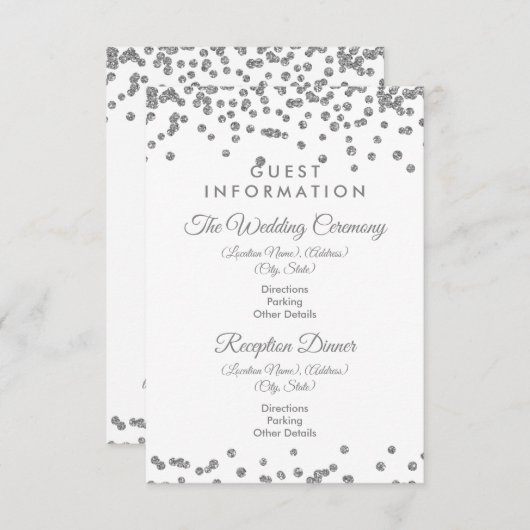 ゲスト情報シルバーグリッター紙吹雪ホワイト エンクロージャーカード (正面/裏面)