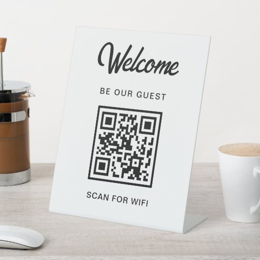 ゲスト様大歓迎 QRコードをスキャンしてWi-Fi接続 台座サイン (インサイチュ)