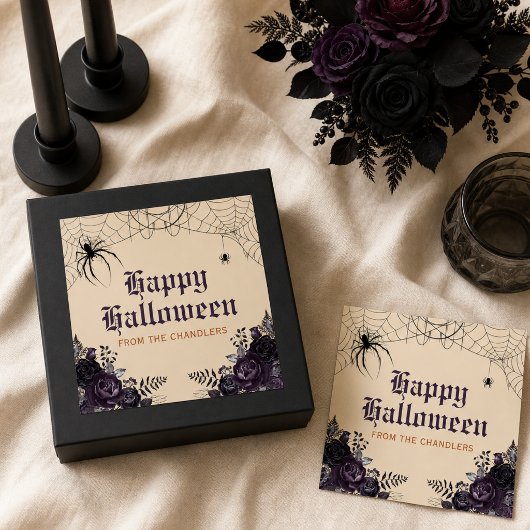 ゲスト用カスタムネーム入りゴシックフラワーハロウィン スクエアシール