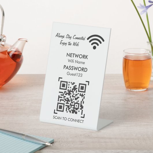ゲスト用QRコードカスタム文字付きWifiネットワーク 台座サイン (インサイチュ)