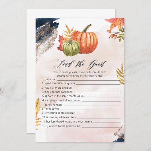 ゲスト秋カボチャ赤ちゃんシャワーゲームカードを見つける 招待状 (正面/裏面)