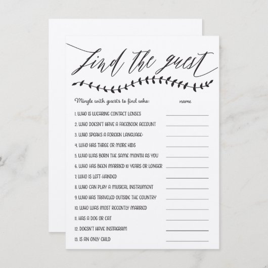 ゲスト素朴ブライダルシャワーゲームの検索 エンクロージャーカード (正面/裏面)