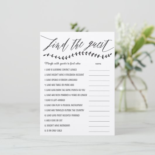 ゲスト素朴ブライダルシャワーゲームの検索 エンクロージャーカード (スタンド正面)